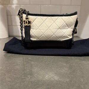 Chanel Small Gabrielle White and Black Quilted Aged Calfskin Crossbody